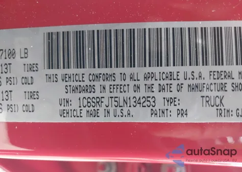 2020 Ram 1500 Laramie 4X4 5'7 Box из США, поврежденный, VIN 1C6SRFJT5LN134253